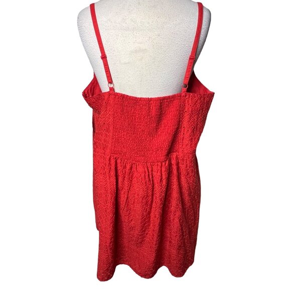 Old Navy Coral Orange Eyelet Mini Dress 3X Pockets Adj Straps Lined Embroidered - Picture 5 of 16